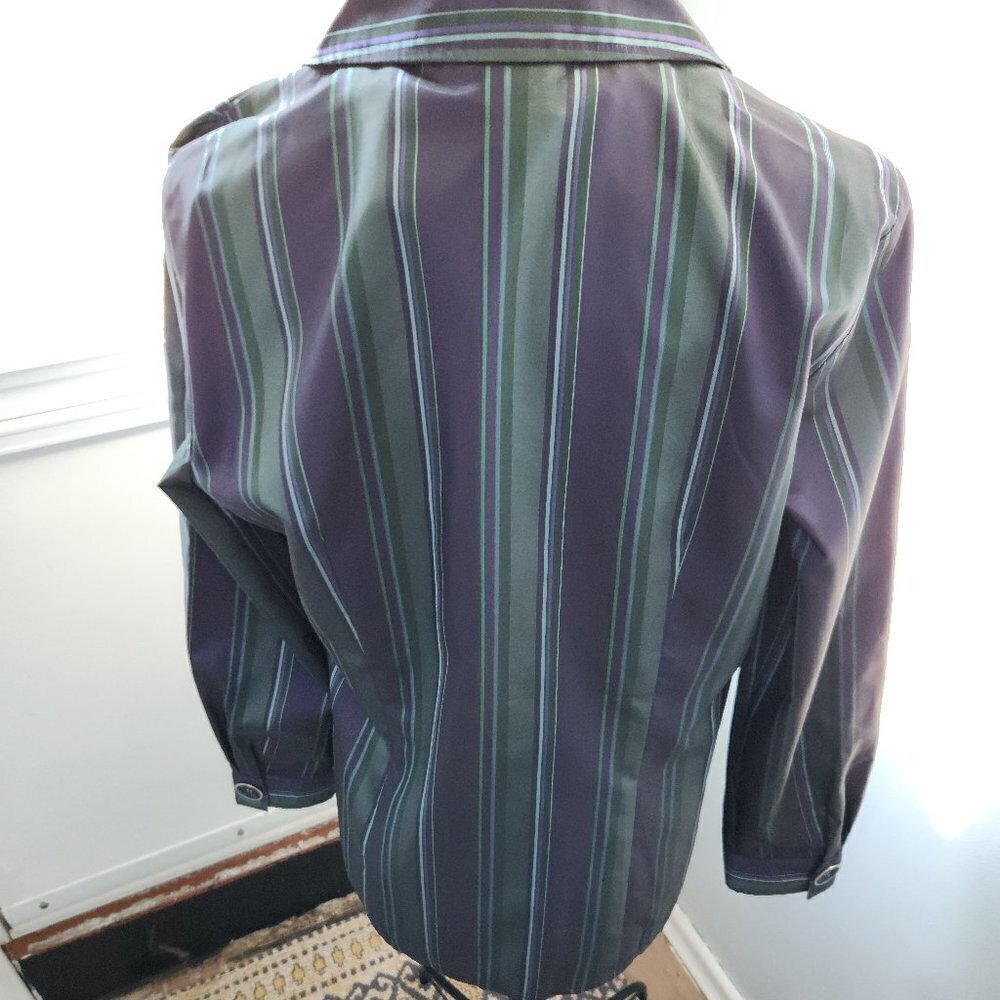 P070. PULI Festive Purple and Green Satin Striped Blouse |12 NWT - Picture 6 of 6